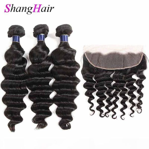 

8 необработанная сыпучий deep wave 3 связка с фронтальной индийским малазийской связкой волос с фронтальным закрытием бразильских человеческ, Black