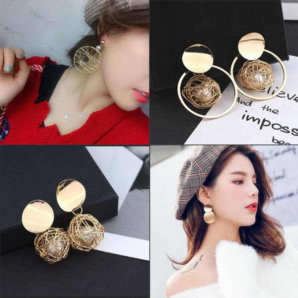 

stud elegant fashion charm women goldplated round pearl dangle dropearrings earrings jewelry for wedding party brincos, Golden;silver