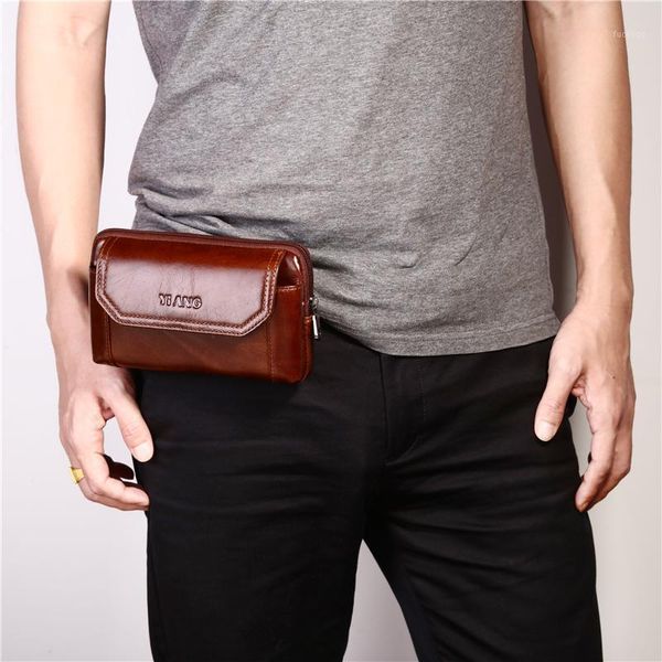 

genuine leather men hip bum belt purse designer male fanny pack 6.5" mobile phone pouch small men's waist bags travel cowhide1