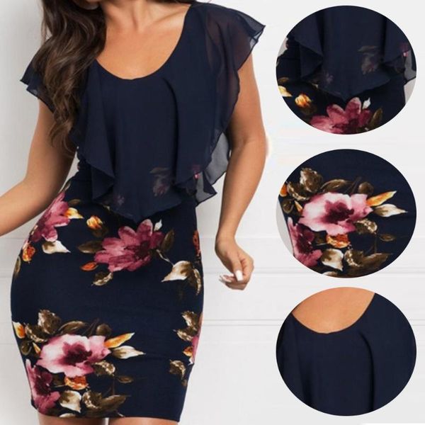 

casual dresses dating summer women dress floral print sleeveless party ruffled travel crew neck slim beach package hip soft, Black;gray
