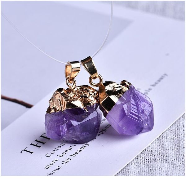 

1pc natural amethyst pendant quartz crystal chakra healing stone fashion pendant couple decoration qylfbp, Black
