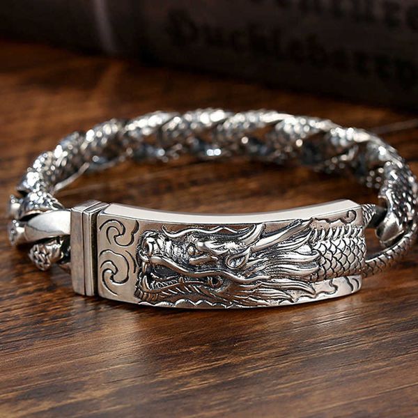 

handmade silver men bracelet domineering dragon head bangle chinese retro style hip-hop jewelry, Black