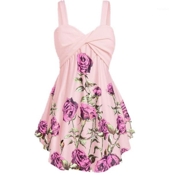 

5xl women rose floral plus size summer sweetheart collar printed tank bow elegant sleeveless casual camis1, White