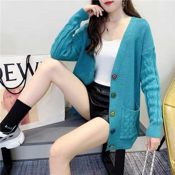 

solid color black blue red blue pink fashion korean autumn long sleeve v-neck cardigan knit sweater for women button up1, White