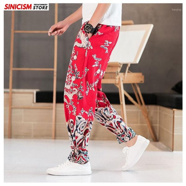 

sinicism store summer printing harem pants men 2020 cotton linen mens trousers breathable chinese style male casual pants 5xl1, Black