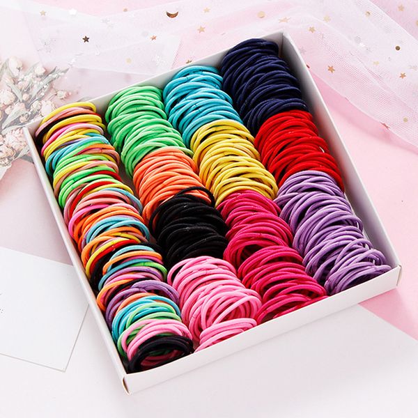 

100pcs/lot candy colors nylon rubber soft elastic ring children safe hair bands girls ponytail holder kids hair accessories, Slivery;white