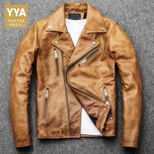 

men genuine leather jacket fashion solid lapel collar outerwear casual pocket zipper motorcycle coats male s-4xl1, Black