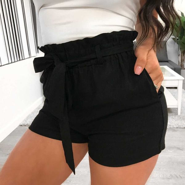 

tmustobe women's new solid color bandage high waist summer casual fashion ladies shorts female, White;black