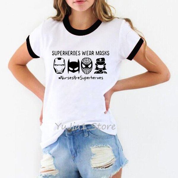 

summer 2020 fashion superheroes were masks nurses are superheroes printed graphic tees women funny friends birthday gift t shirt, White