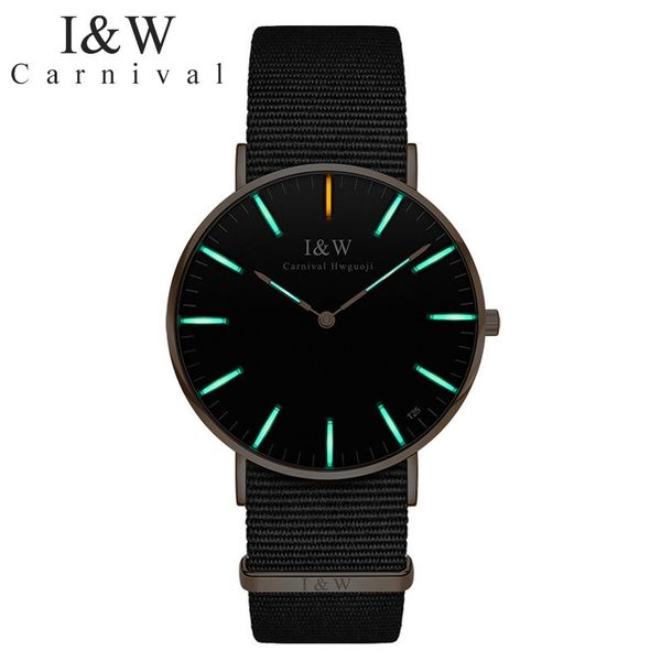 

carnival brand watch men women couple lover's fashion tritium self luminous ultra thin nylon strap quartz wrist watch clock saat t20040, Slivery;brown