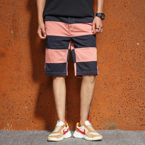 

new men's casual shorts summer men fashion stripe squad match calf-length wear bermuda trousers f67, White;black