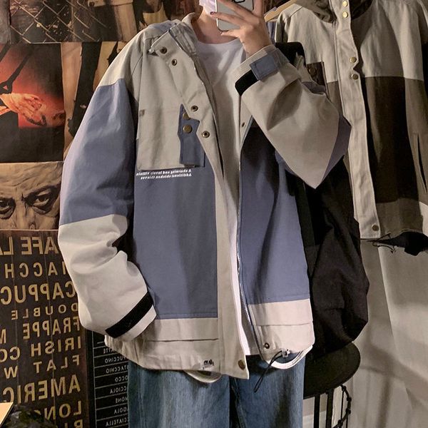 

privathinker men's korean fashion patchwork jackets streetwear men casual loose windbreaker coats autumn new men's hip hop 1027, Black;brown