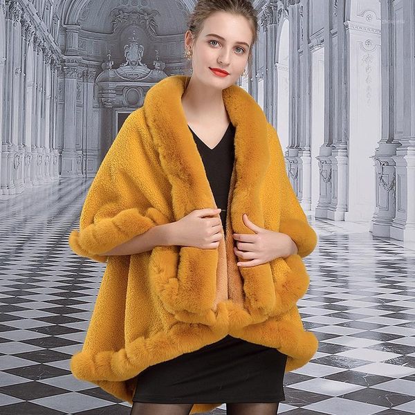 

1007 # european and american autumn and winter new style thickened rex fur shawl women faux fur cape1, Black
