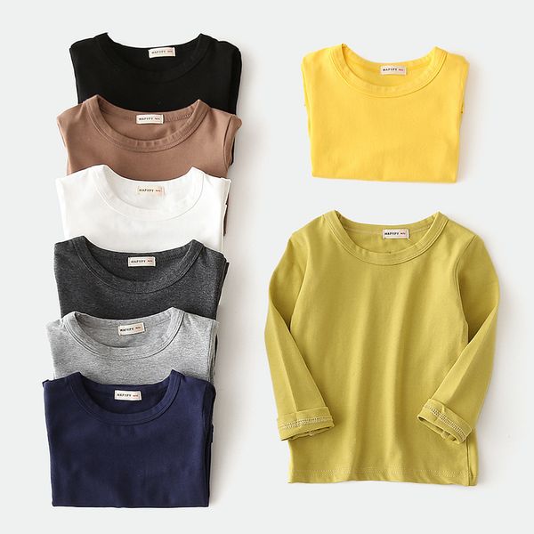

long sleeve t-shirt 2020 spring new children's clothing boy's girl's undershirt baby plain round neck fashion, White;black