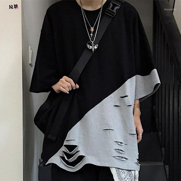 

nicemix fake two pieces t shirt short sleeved patchwork grey black long causal loose tshirt harajuku for couples ropa mujer1, White