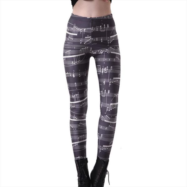 

elastic casual pants 3d digital printing note music pattern women leggings 7 sizes fitness clothing ing, Black