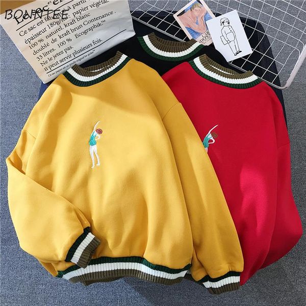 

hoodies women autumn winter new plus velvet sweatshirts trendy embroidery cute all match pullover womens loose warm long sleeve, Black