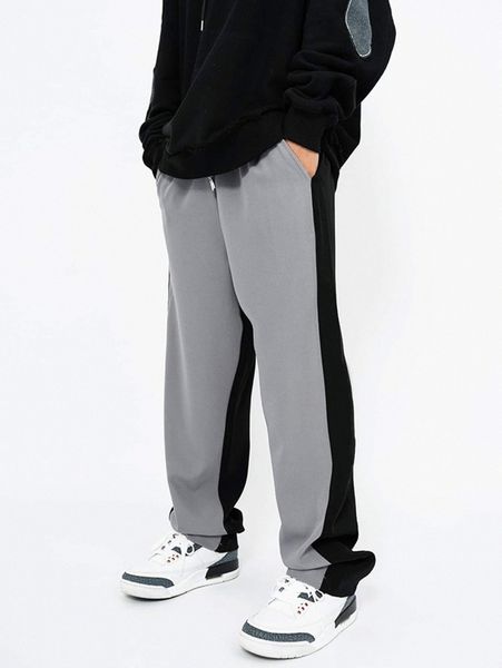 

men two tone drawstring waist sweatpants b2cp#, Black