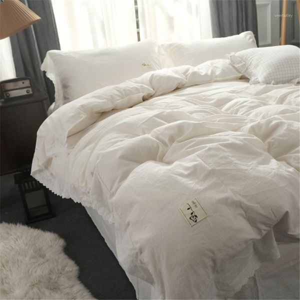 

bedding sets 3/4pc lace set for children single fitted bed sheets teens girls white pink duvet cover cotton  king size1