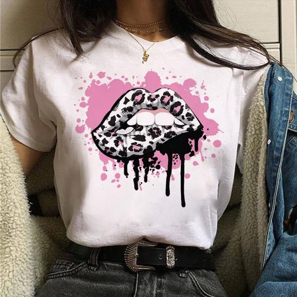 

pink leopard print t shirt lips tshirt women t shirt ladies white tee shirt short sleeve t female harajuku