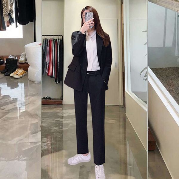 

profsional spring and autumn fashion black suit work college student temperament interview drs female, White;black