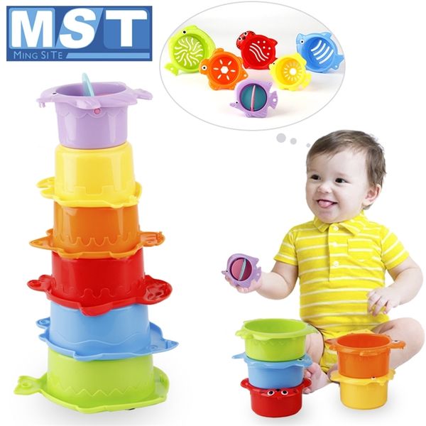 

early educational stack cups baby games bath water toys child stacking toys colorful rainbow tower ring for beach swimming pool 201223