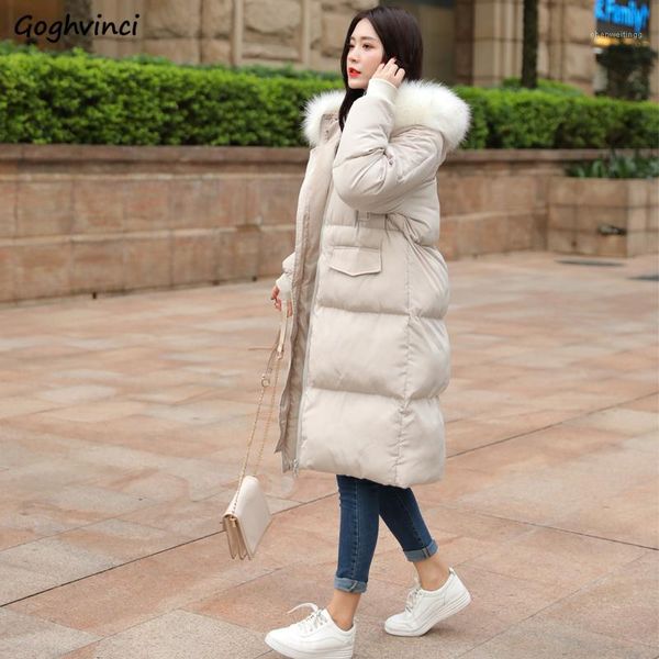 

medium-long style parkas women thicker warm oversized new arrivals wide-waisted loose solid korean womens elegant daily with fur1, Black