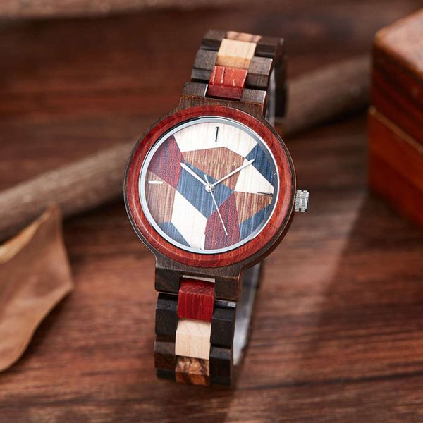 

women's women's wood watch watch men's color contrast wood watch, Slivery;brown