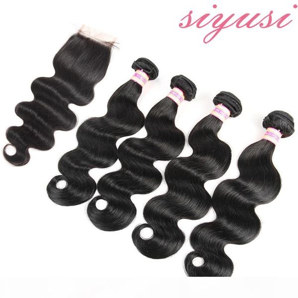 

peruvian virgin hair bundles with closure siyusi hair products body wave with closure human hair bundles with lace closures, Black;brown