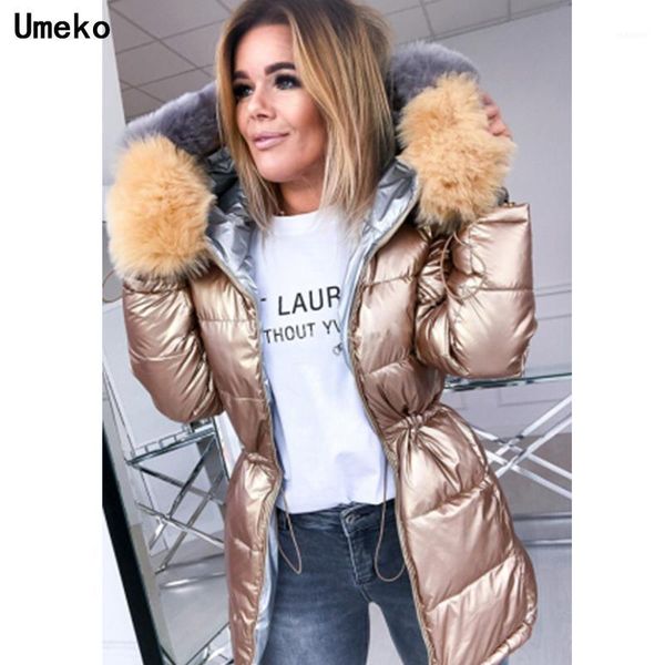 

umeko 2021 new winter female jacket hooded coat women fashion jackets winter warm woman clothing be worn on both sides parkas1, Black