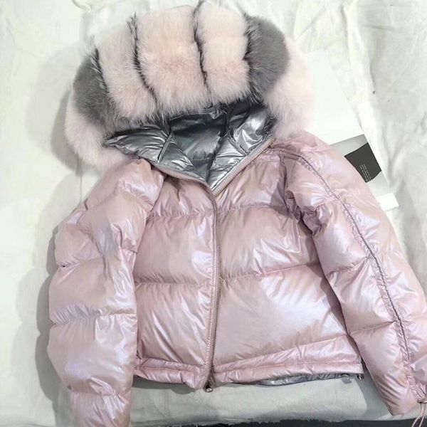 

women's down & parkas women winter jacket real fur coat natural collar loose short korean parka white duck jacket1, Black