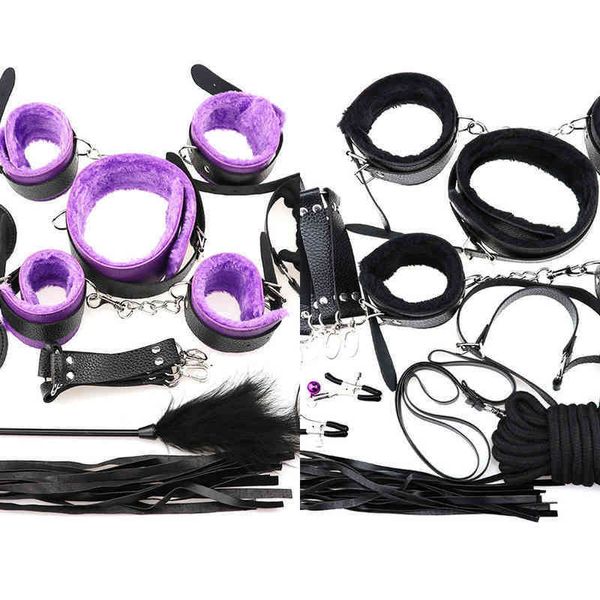 Nxy Sm Bondage Set da 10 pezzi Prodotti erotici Giocattoli erotici per adulti Set sadomaso Manette Morsetti per capezzoli Bavaglio Corda per frusta Coppie 1223