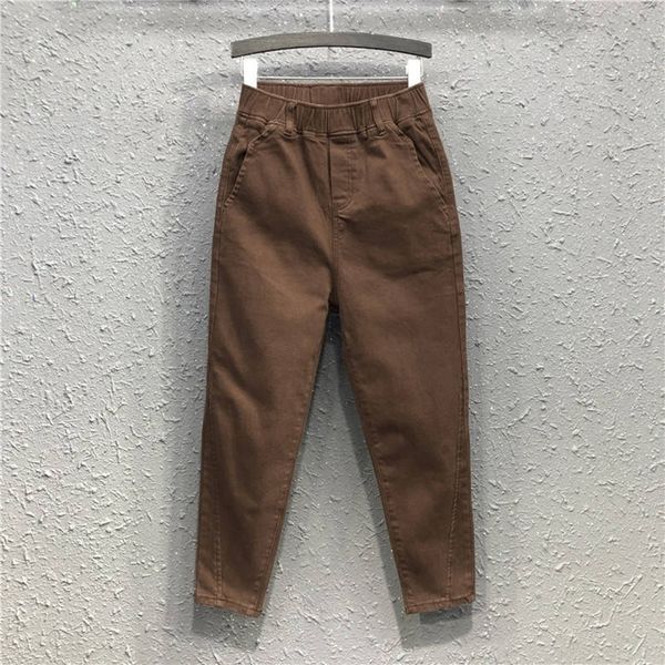 

new arrival autumn women elastic waist cotton denim loose pants all-matched casual harem pants female trousers plus size s278 201031, Black;white
