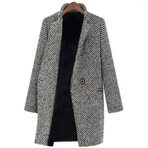 

europe and america thickening coat women wool blend coat single button pocket oversize long trench outerwear wool for women1, Black