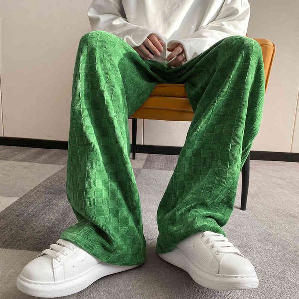 

hip hop perfect replica bottega 22 veneta bv green checkerboard pants high street ins tide drop feeling wide leg men's straight tube lo, Black