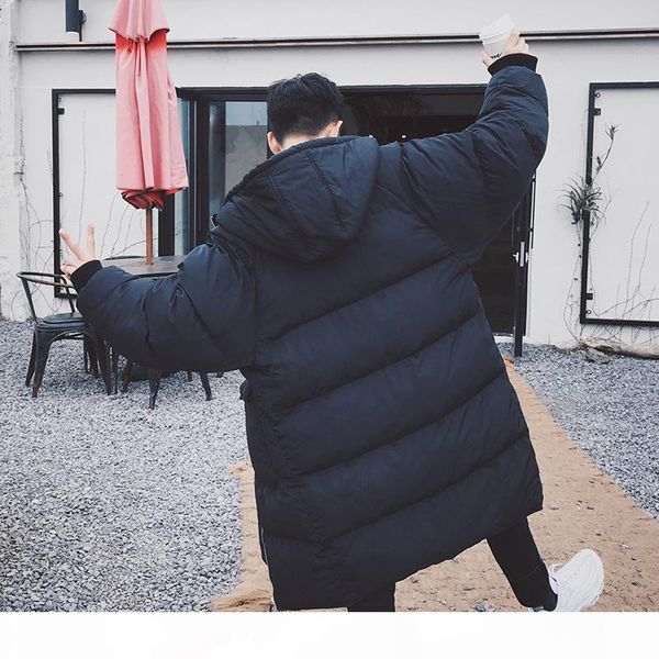 

winter new men's loose-fitting long knee-length bread suit thickened hooded cotton-padded jacket down cotton-padded jacket, Black