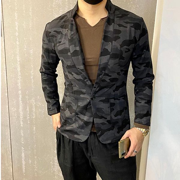 

autumn and winter new elastic dark camouflage men's casual suit fashionable men's slim suit blazer f50101, White;black