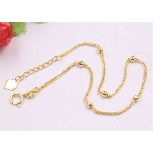

real 18k yellow gold bracelet woman's carved beads gift wheat chain 7.5'' l 1028, Black