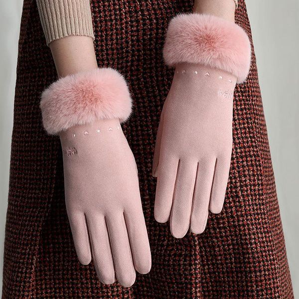 

бархат женский сенсорный экран велоспорт плюшевые двойные толстые буквы варежки спортивные зимние запястья перчатка вождение женщин кашемиро, Black