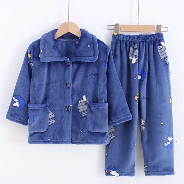 

autumn middle winter flannel pajamas and boys' large long sve thickened men's treasure children's coral veet suit new3, Red;brown