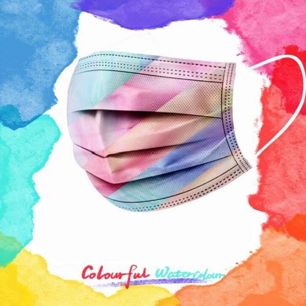 

2021 new personalized three of tie-dyed melt-spray protective masks mask face layers printing designer dis-posable masks brfap