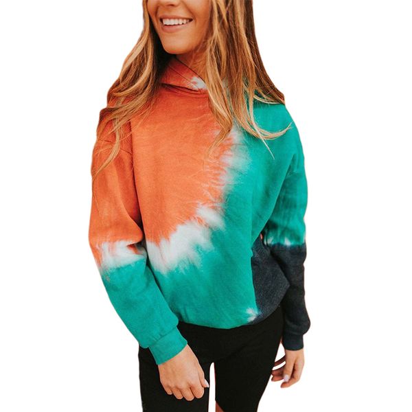 

spring women fashion long-sleeved sweatshirts personality tie-dye loose round neck hooded casual hoodies kg-234, Black