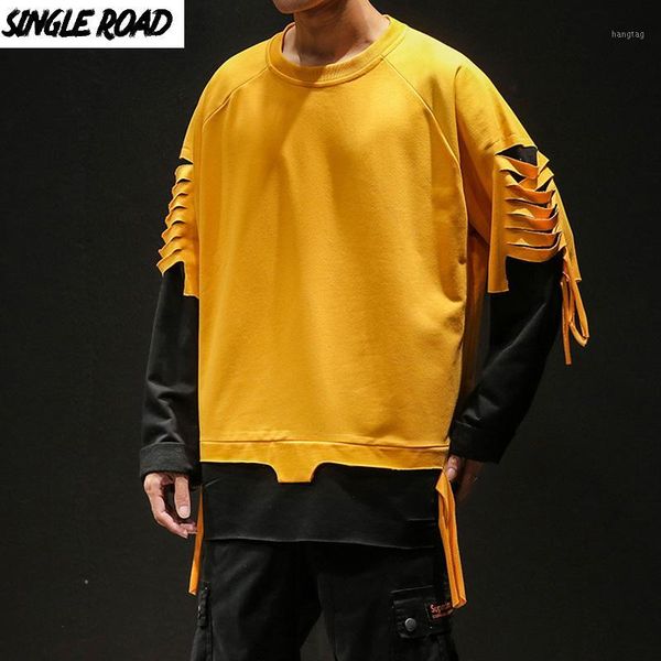 

singleroad mens crewneck sweatshirt men 2020 oversized harajuku japanese streetwear hip hop ripped yellow sweatshirts for men1, Black