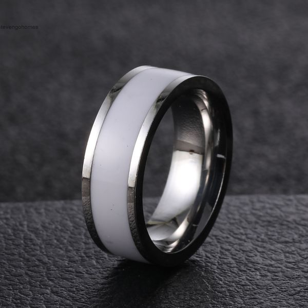 

white red tiktok new stainless black and dripping ring, couple rose gold titanium steel female ring, Silver