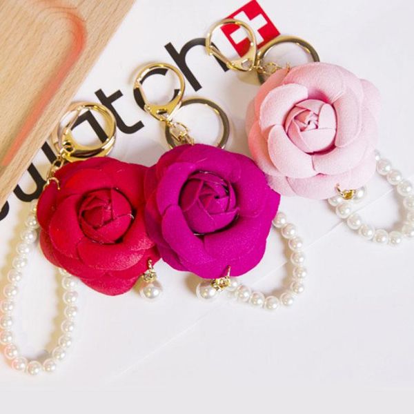 

new arrival camellia flower imitation pearl women key chain golden fashion key ring women bag pendant car key eh593 h jllitn, Silver