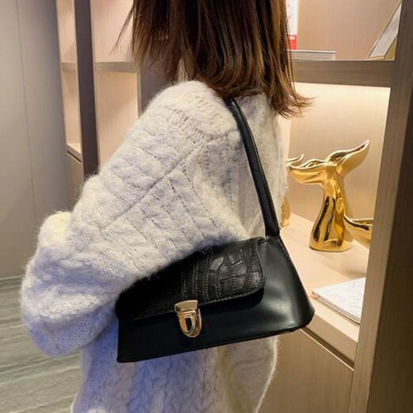 

pu leather women's handbag retro ladies shoulder bag stone pattern baguette fashion evening bag underarm