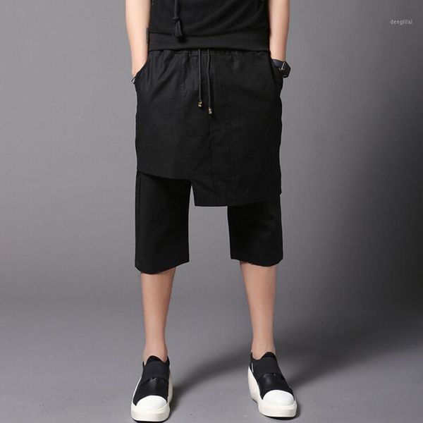 

men fashion personality linen harem pants night club punk hip hop pants mens casual pantskirt vintage culottes streetwear1, Black