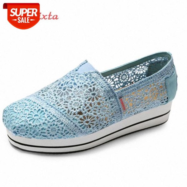 

aphixta summer lace shoes women genuine leather insole nest mesh shoe flats heel blue real leather insole hollow women shoes #o18g