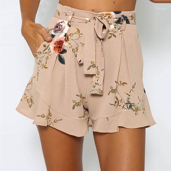 

stylish women clothes bandage pocket high waist boho casual polyester floral print beach summer shorts one pieces1, White;black