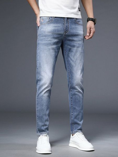 

men zipper fly tapered jeans f0l5#, Blue